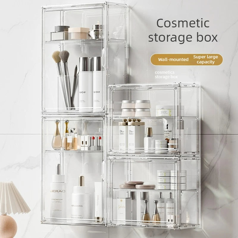 Clear Acrylic Makeup Storage Box Large Capacity Dustproof Cosmetic Organizer for Bedroom