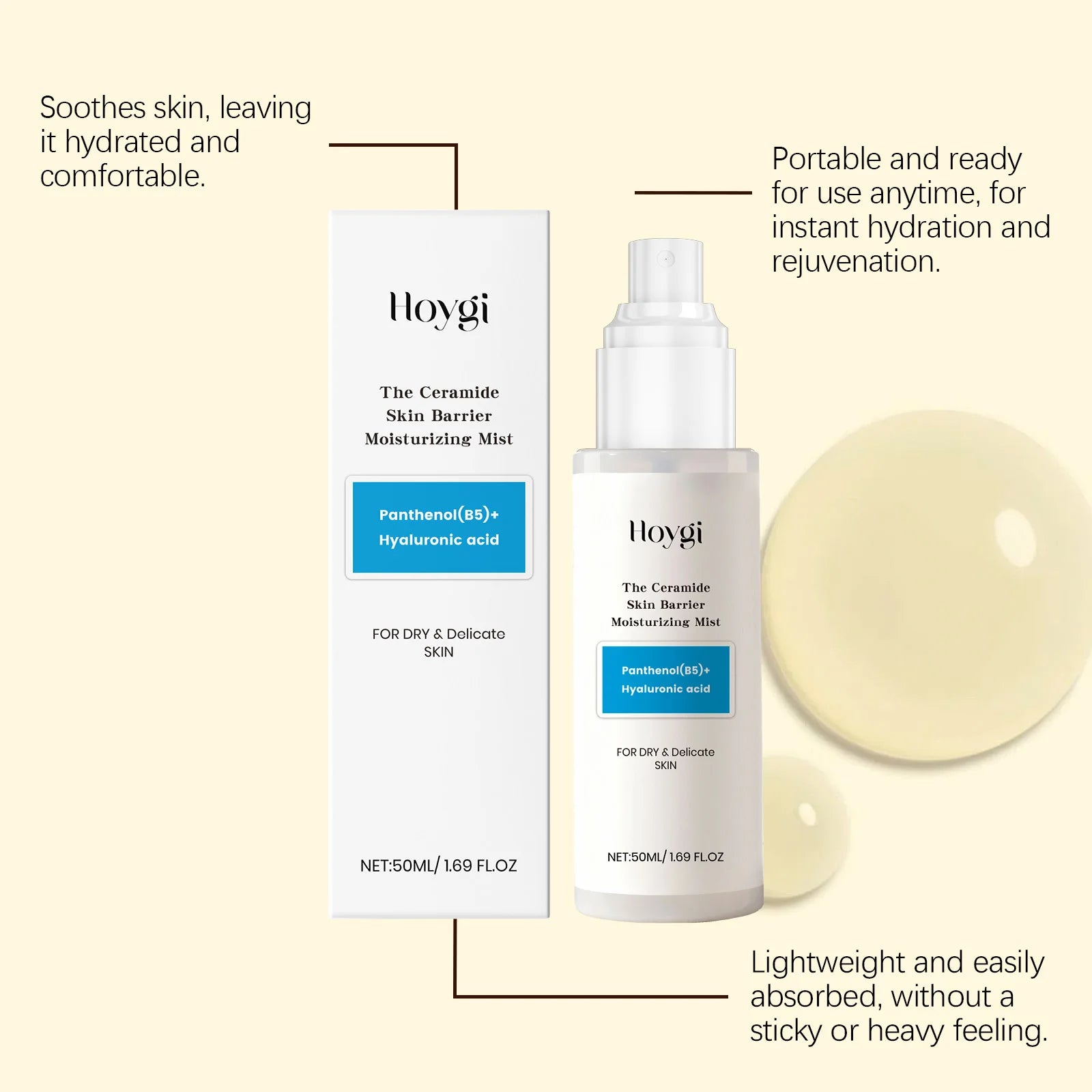 Hyaluronic Acid Facial Spray Hydrating Mist for Dry Skin Ceramide Oil Control Soothing Face Portable Skincare Instant Refresh