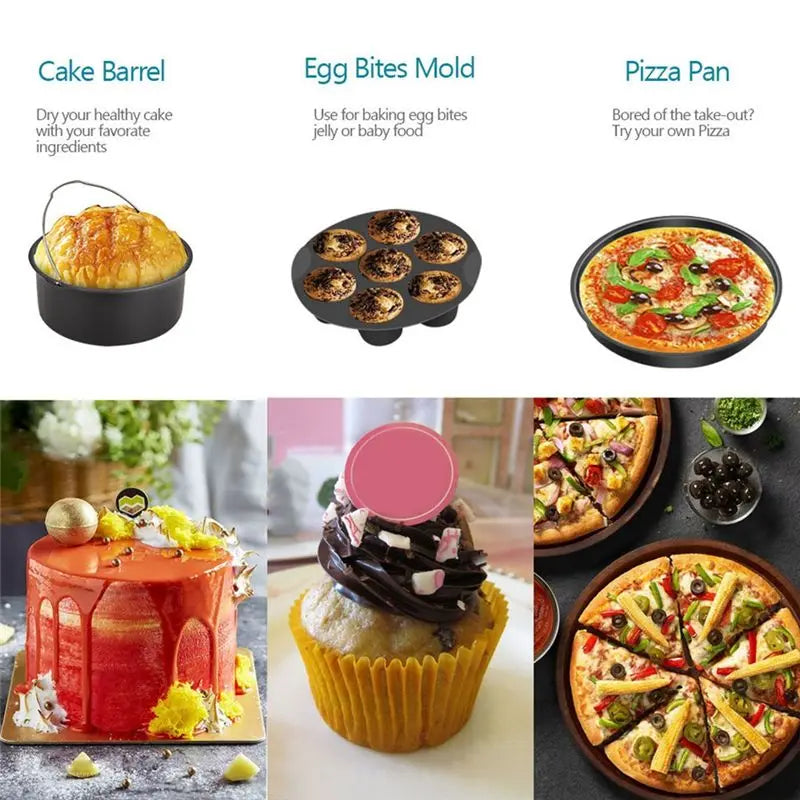 B59B-8 Inch Air Fryer Accessories For Gowise Phillips Cozyna And Secura Fit All Airfryer 4.5-5.2L Baking Pan