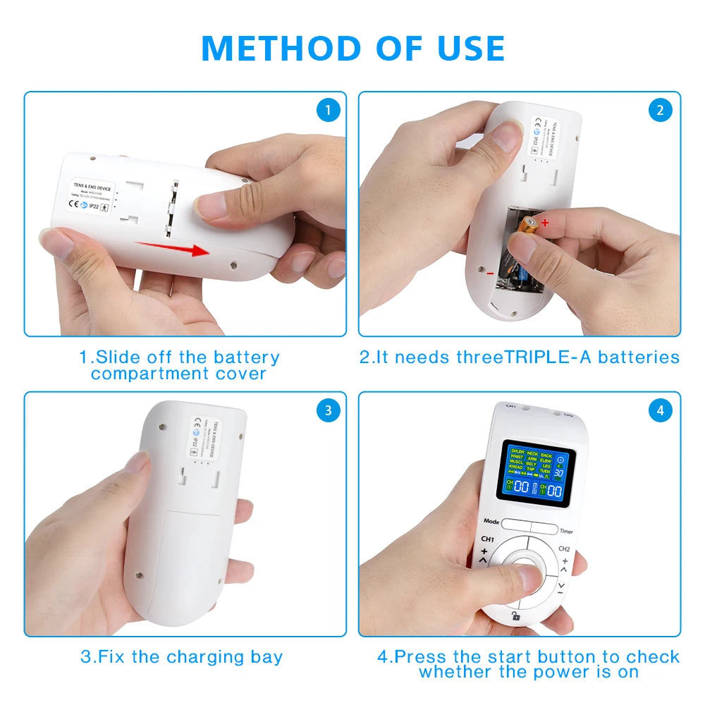 Tens EMS Muscle Stimulator 12-Mode Electric Acupuncture Body Massage Digital Slimming Machine Electrostimulator Pain Relief