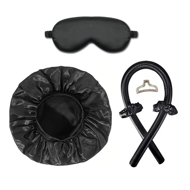 5/6/7pcs Set No Heat Hair Curler Salon Satin Sleeping Sleeping Cap Hat Soft Cooling Eye Mask and Hairpin for Household Travel