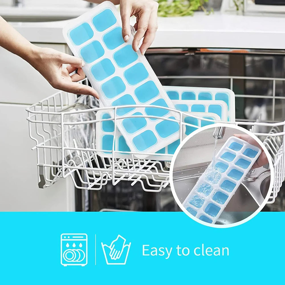 Ice Cube Tray 14 Cubes Durable Stackable Ice Cube Tray for Freezer with Removable Lid,Easy-Release Ice Tray for Cocktail,Coffee