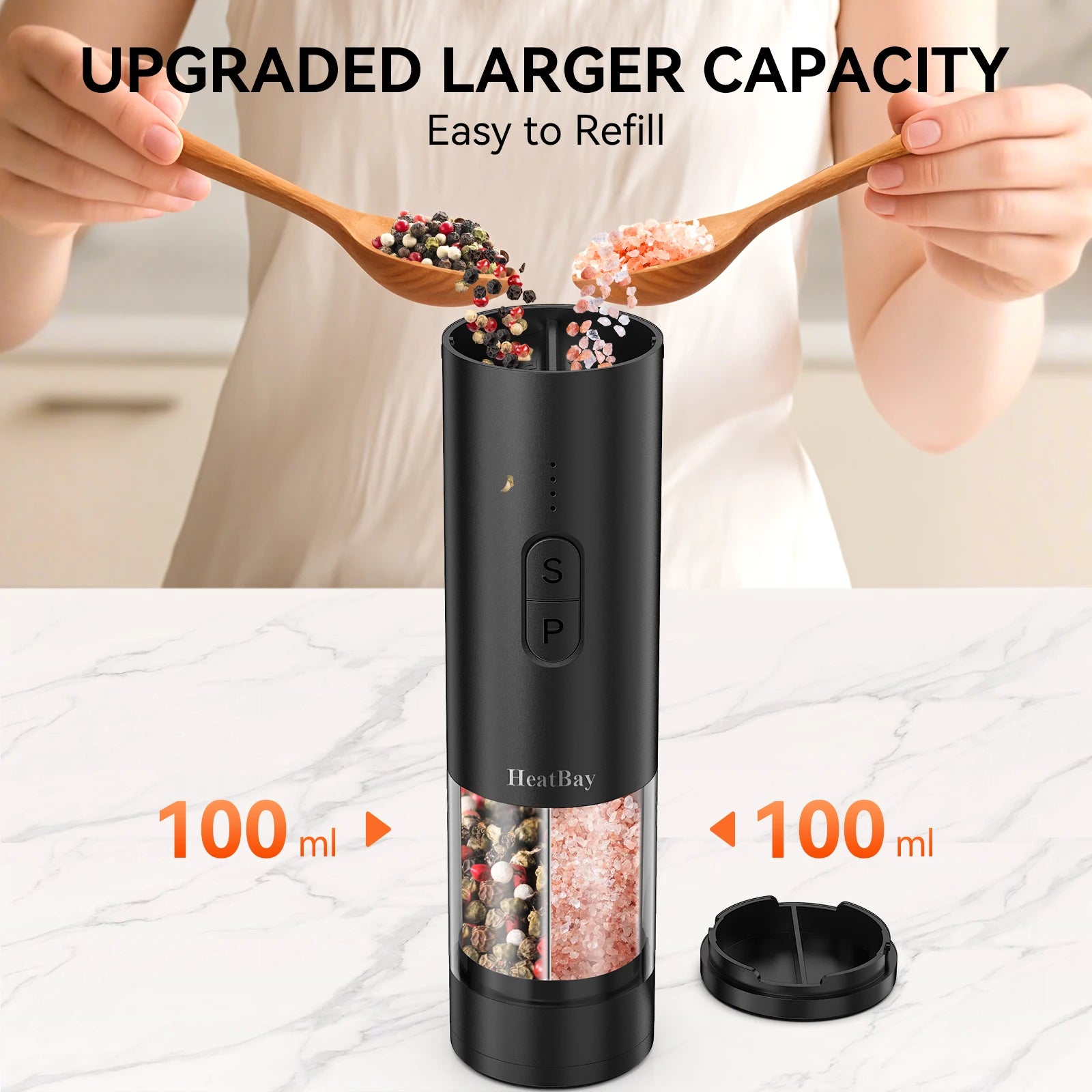Electric Salt and Pepper Grinder Set 2 in 1 Rechargeable Type C Automatic Spice Mill Adjustable Coarseness LED Light One Touch