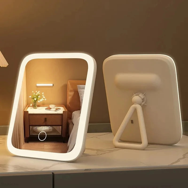LED Desktop Fill Light Small Mirror, Makeup Mirror With Light,Girls Bedroom Dressing Table Mirror,3 Color Lights Vanity Mirror