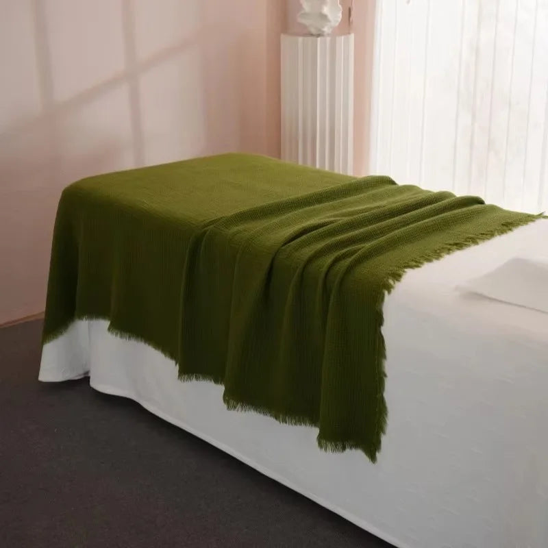 Blanket 200x150cm Bed - Breathable and Soft, Waffle Weave Blanket for Summer Spring, Olive Green,