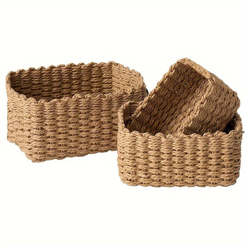Set of 3 Baskets Braided Storage Baskets Storage Boxes for Accessories Make-Up Bathroom Organiser Changing Table Organiser