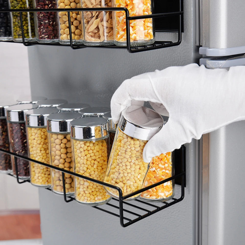 Magnetic Spice Rack For Refrigerator Magnetic Shelf 2PCS Spice Racks Organizer For Cabinet Hanging Spice Rack Wall Mount Kitchen