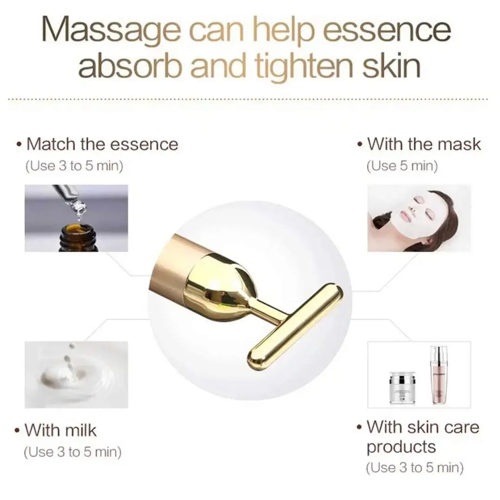 24k Gold Face Lift Bar Roller Vibration Slimming Massager Facial Stick Facial Beauty Skin Care T Shaped Vibrating Tool with Bag