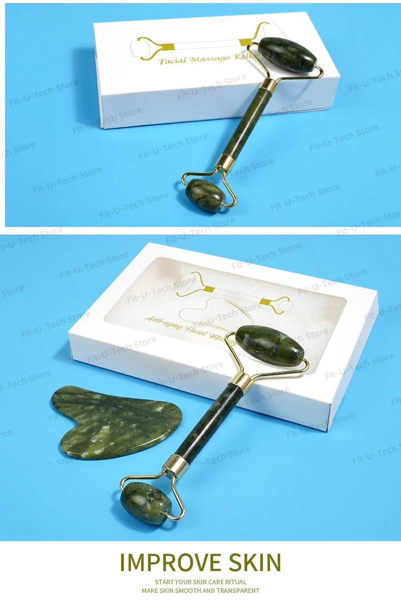 Guasha Natural Stone Massage Face Jade Roller Gua Sha Massage Tool Set for SPA Body visage rouleau de massage rouleau visage