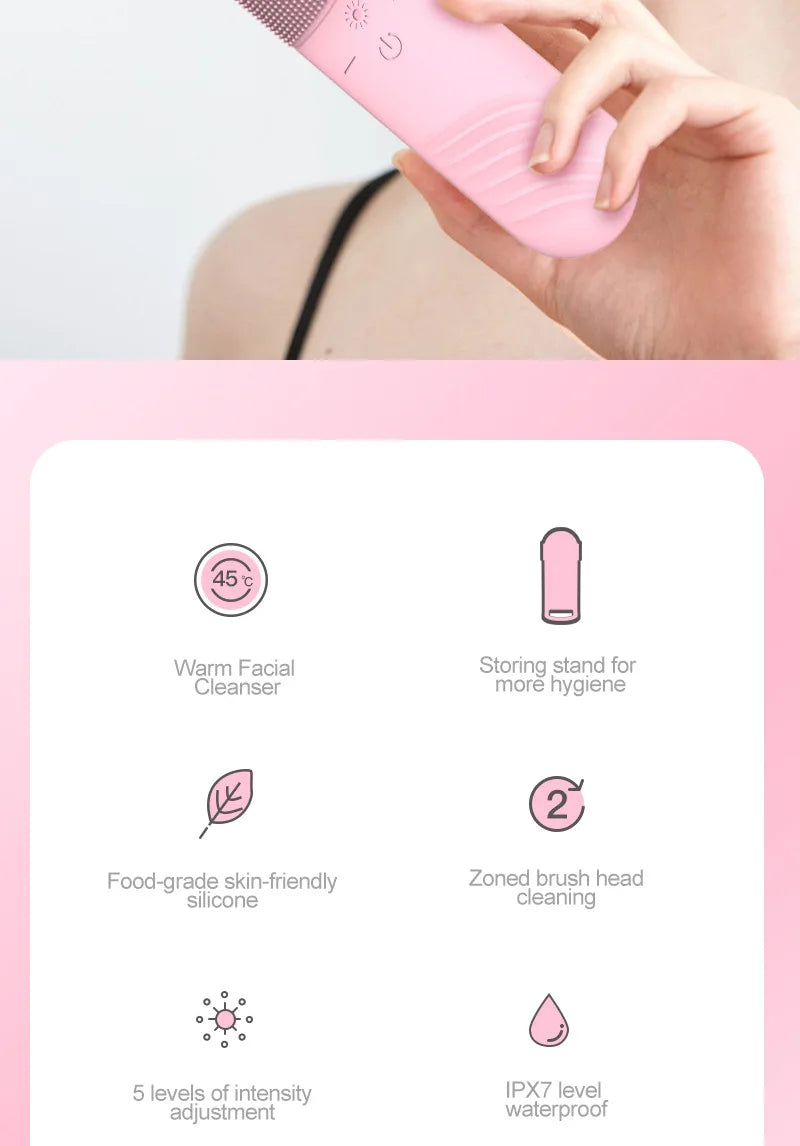 Sonic Facial Cleansing Brush Red Blue Light Electric Facial Cleanser Wash Machine Skin Pore Cleaner Mini Beauty Massager Brush