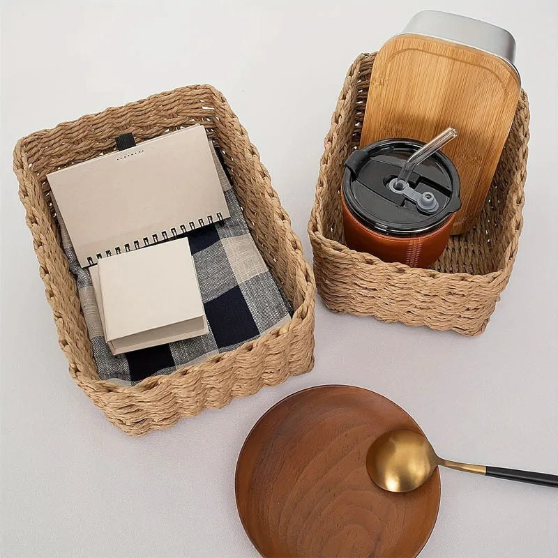 Set of 3 Baskets Braided Storage Baskets Storage Boxes for Accessories Make-Up Bathroom Organiser Changing Table Organiser