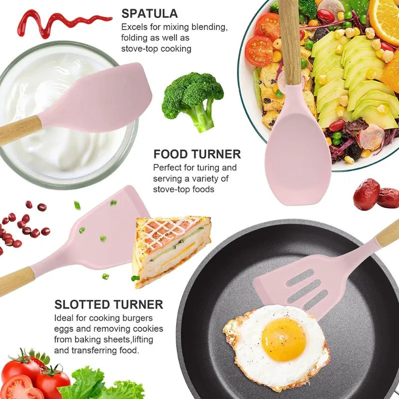 A19F-Silicone Cooking Utensils 12PCS Kitchen Utensil Set, Utensils Spatula Turner Set