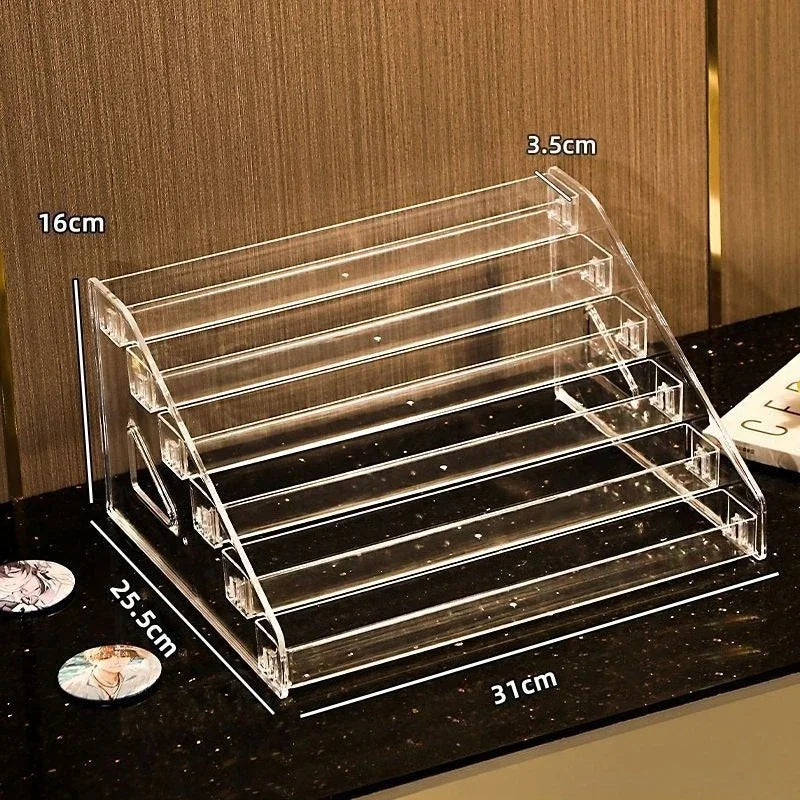 Acrylic Badge Storage Box Display Rack Stepped Display Desktop Storage Organizer for 75MM Badges Standing Signs and Peripherals