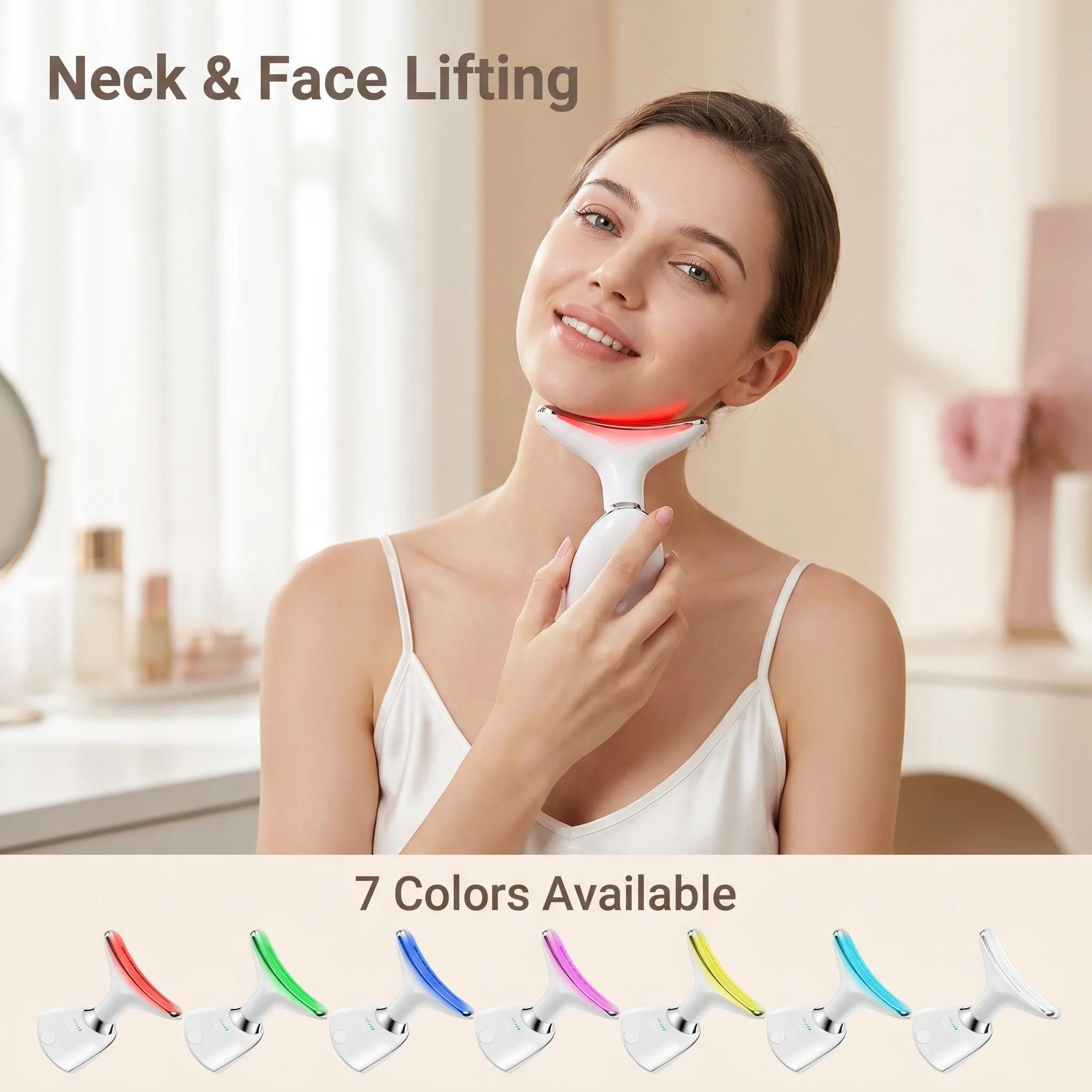 7 Colors LED Light Face Neck Beauty Device with Vibration Massage for Wrinkle Reduction Double Chin Neck Lifting