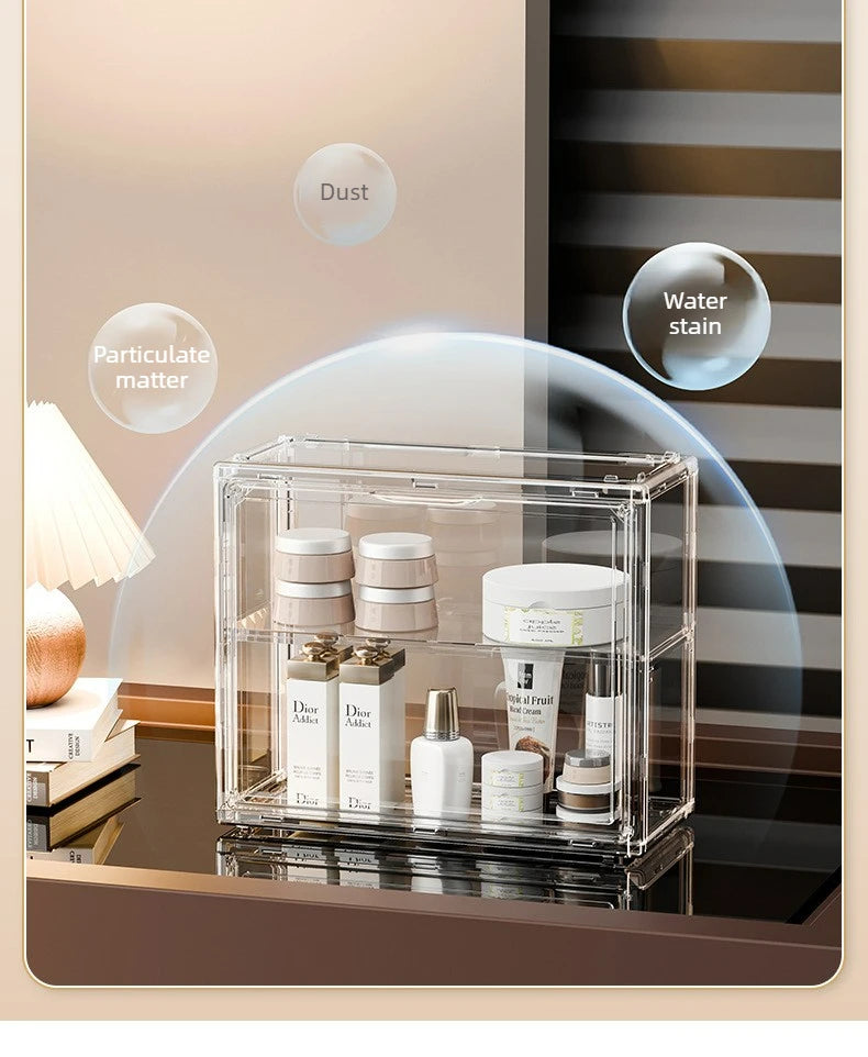 Clear Acrylic Makeup Storage Box Large Capacity Dustproof Cosmetic Organizer for Bedroom