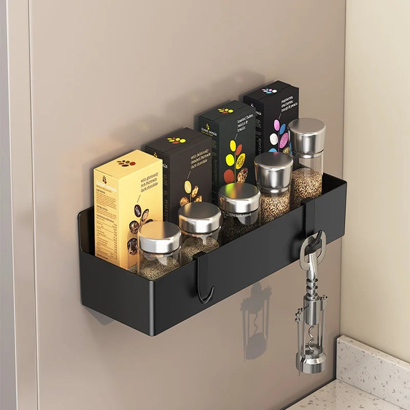Magnetic Refrigerator Side Storage Rack ABS Wall Mounted Spice Organizer No Drill Kitchen Shelf for Fridge Laundry Bathroom