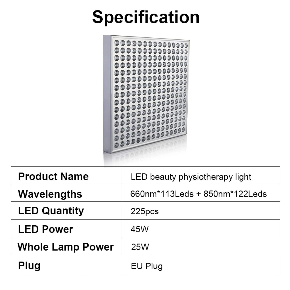 LED Red Light Therapy Lamp 660nm 850nm Beauty Skin Care 225 LED Red Light Panel with Stand Hanger Infrared Lamp For Face Body