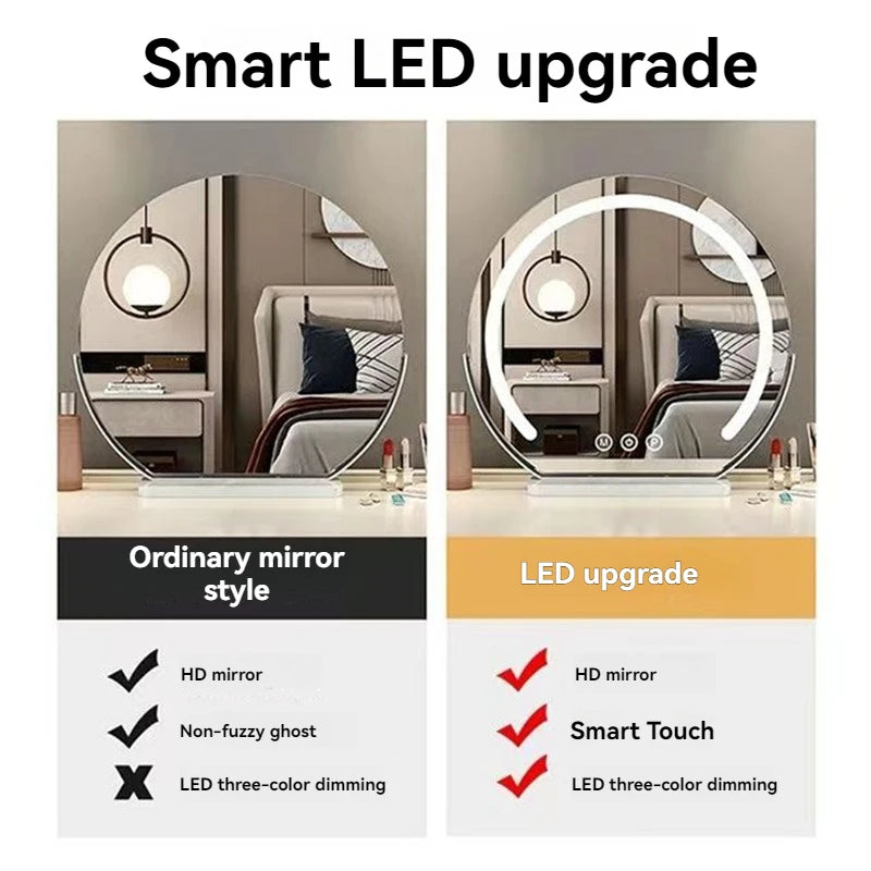 LED Half-Circular Lighted Makeup Mirror with Rotatable Touch Control, Smart Desktop Vanity Light