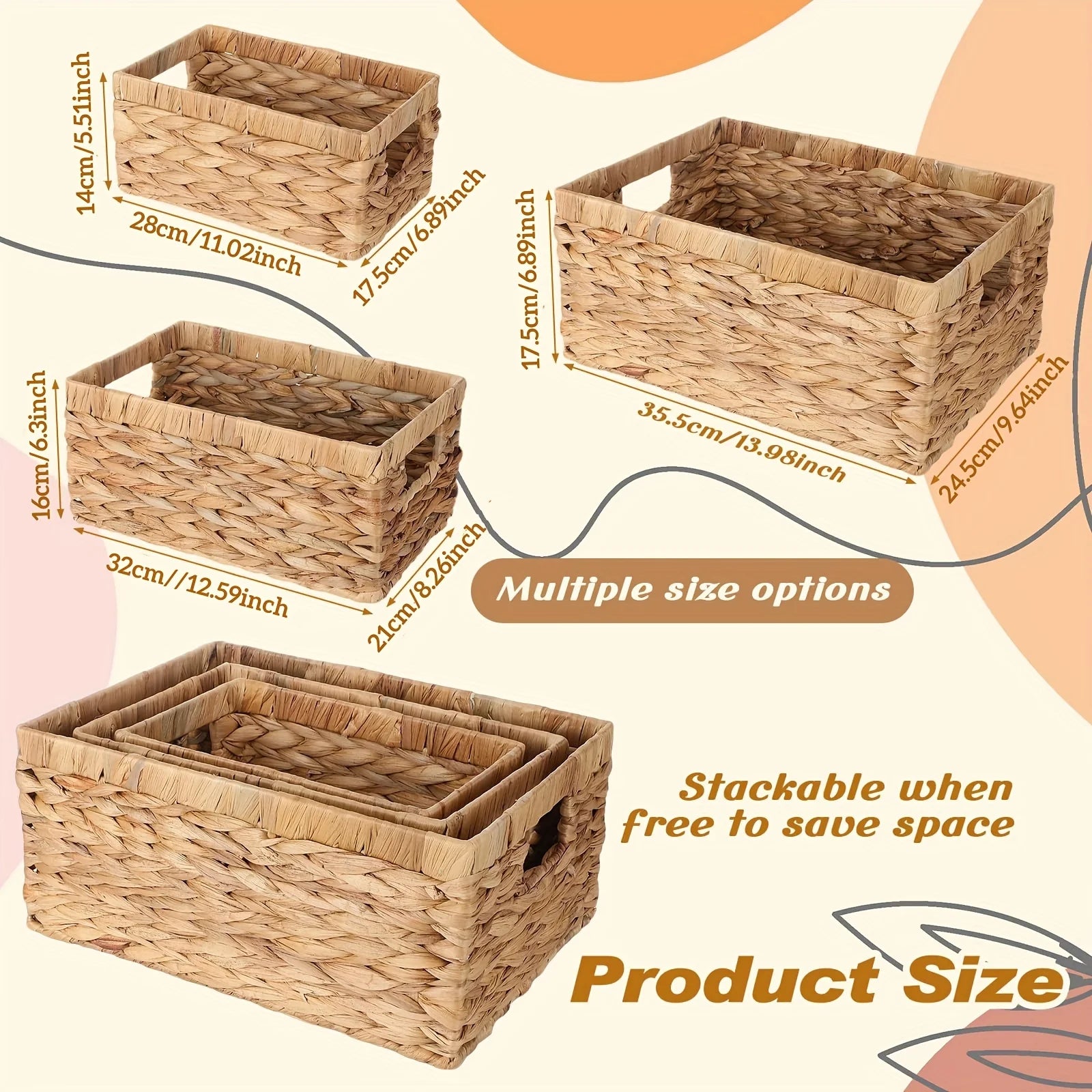 Handwoven Storage Baskets Sundries Organizer with Lid Rectangular Cosmetics Box Clothes Laundry Basket Towel Toys Container