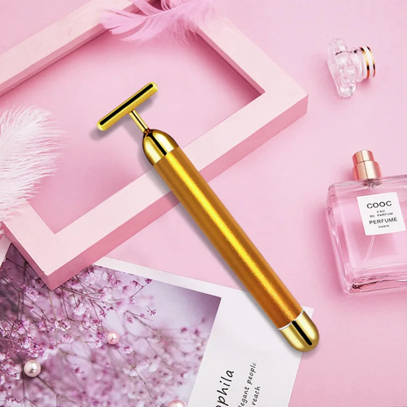 24K Gold Roller Vibrating Facial Massager Slimming Facial Skin Beauty Pulse Firming Face Massage Lift Tightening Wrinkle Bar
