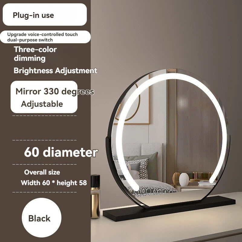 LED Half-Circular Lighted Makeup Mirror with Rotatable Touch Control, Smart Desktop Vanity Light