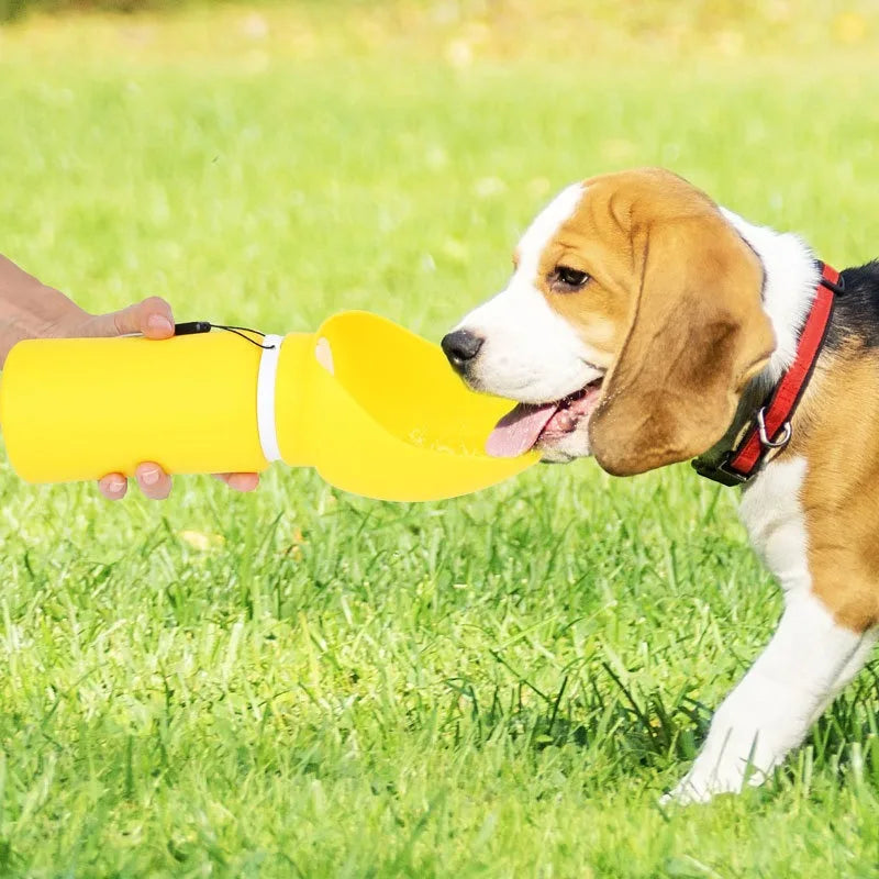Pet Travel Water Bottle: Collapsible Dog Water Dispenser with Drinking Tray - Portable Leak-Proof Outdoor Hydration Solution