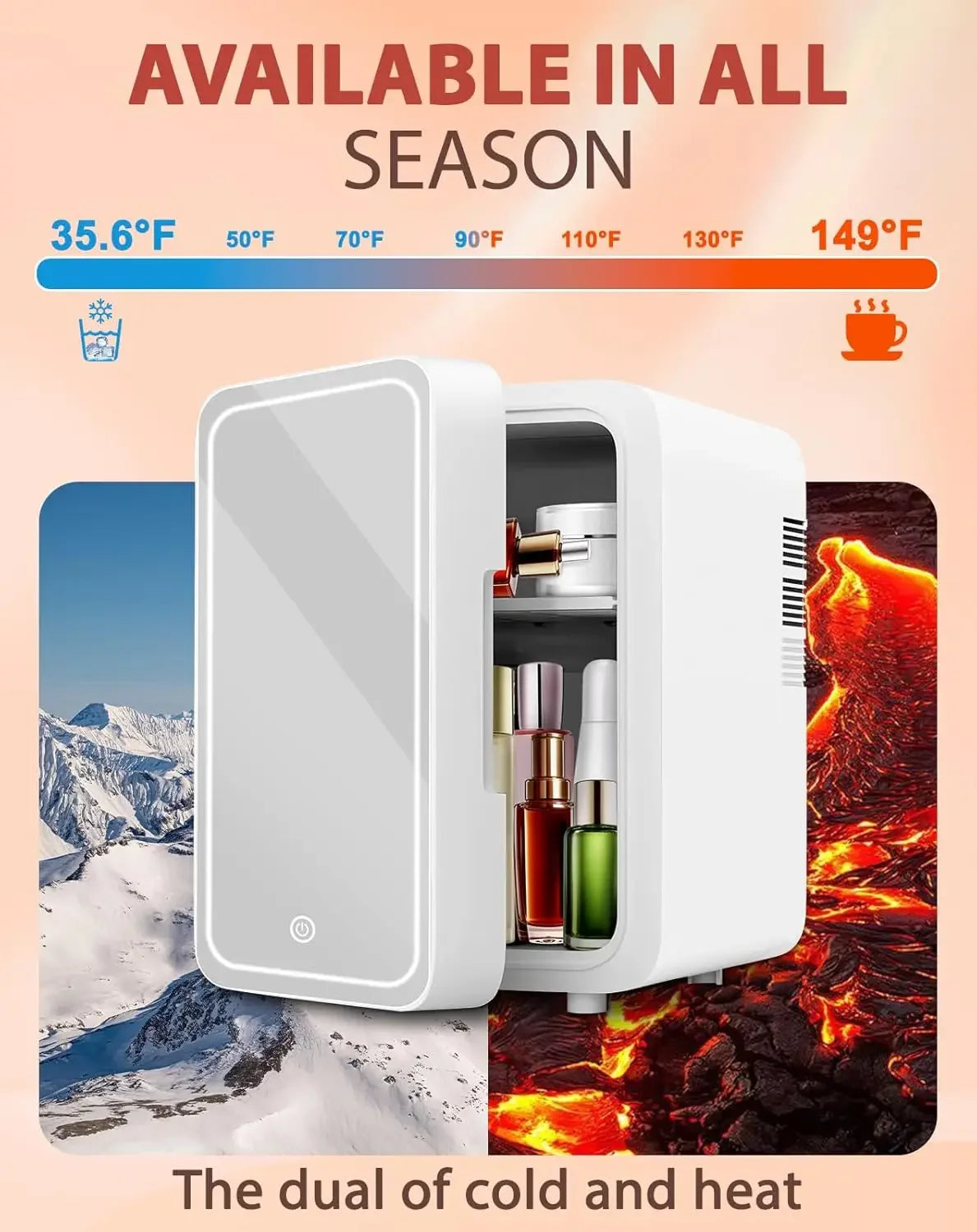 Skincare Fridge with Dimmable LED Light Mirror, 4L Makeup Mini Fridge for Bedroom, Car