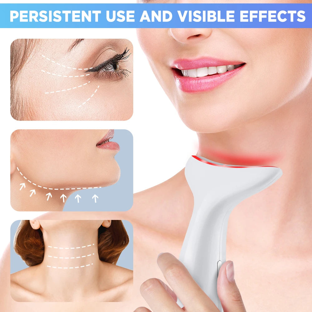 7 Colors LED Lights Face Neck Beauty Device Vibration Massage Improve Neck Lines Home Use Face Lifting Machine 7 Modes 3 Levels