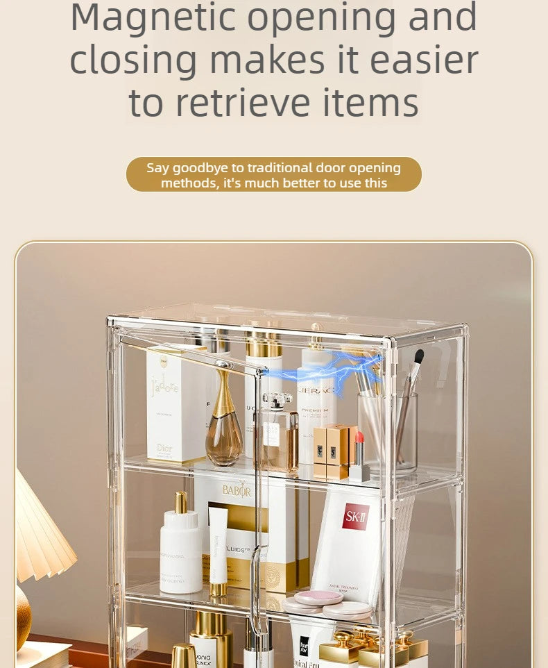 Clear Acrylic Makeup Storage Box Large Capacity Dustproof Cosmetic Organizer for Bedroom