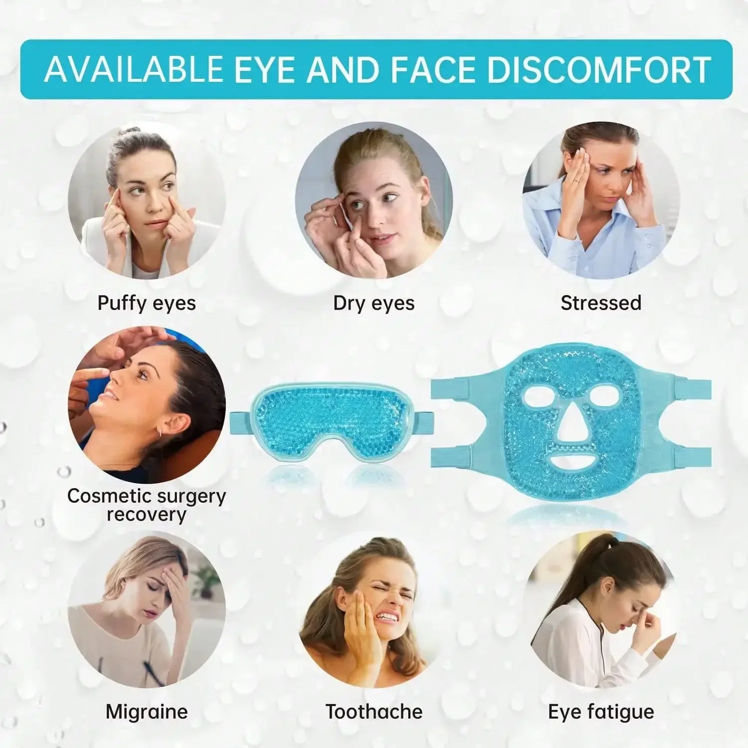 Gel Cooling Ice Face Eye Mask Facial Mask Hot Cold Compress Pack Gel Bead Cold Face Eye Mask Ice Pack Compress Sleeping Face SPA
