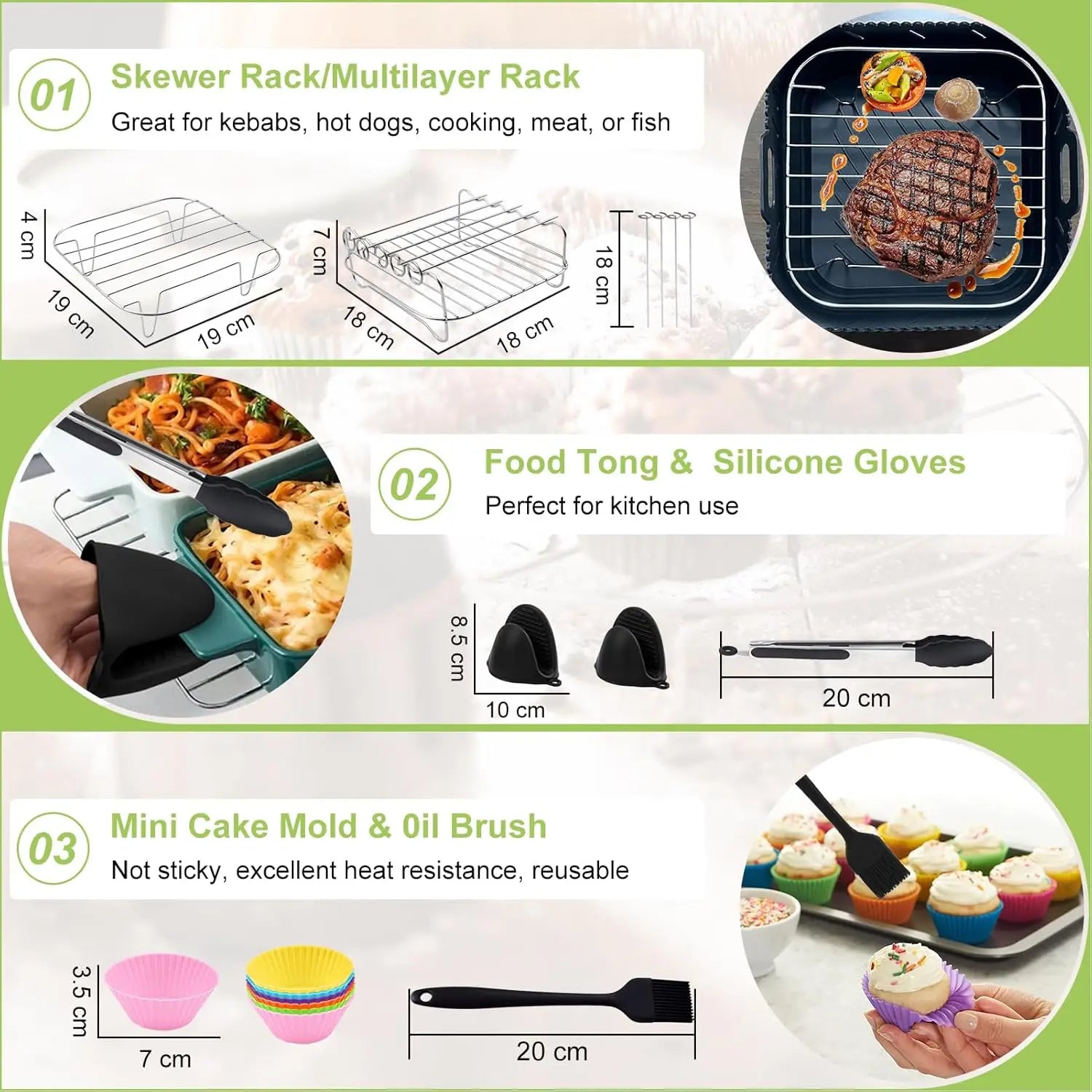 Air Fryer Accessories Set of 22CM Square Silicone Air Fryer Molds for Phi XL 6.2L, COSORI 5.5L, 4.7L, Cecotec 5.5L, 6L Air Frye
