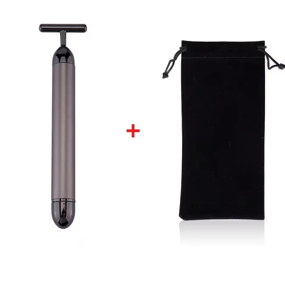 24k Gold Face Lift Bar Roller Vibration Slimming Massager Facial Stick Facial Beauty Skin Care T Shaped Vibrating Tool with Bag