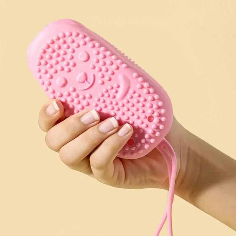 Double Side Silicone Bubble Bath Body Brush with Soap Storage Sponge Massage Scalp Scrubber Skin Clean Exfoliating