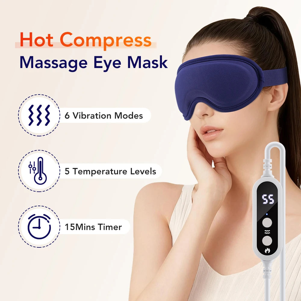 USB Eye Massager Vibration Heated Eye Mask Office Eye Strain Relief Blackout Warm Compress Eyemask Travel Sleep Mask