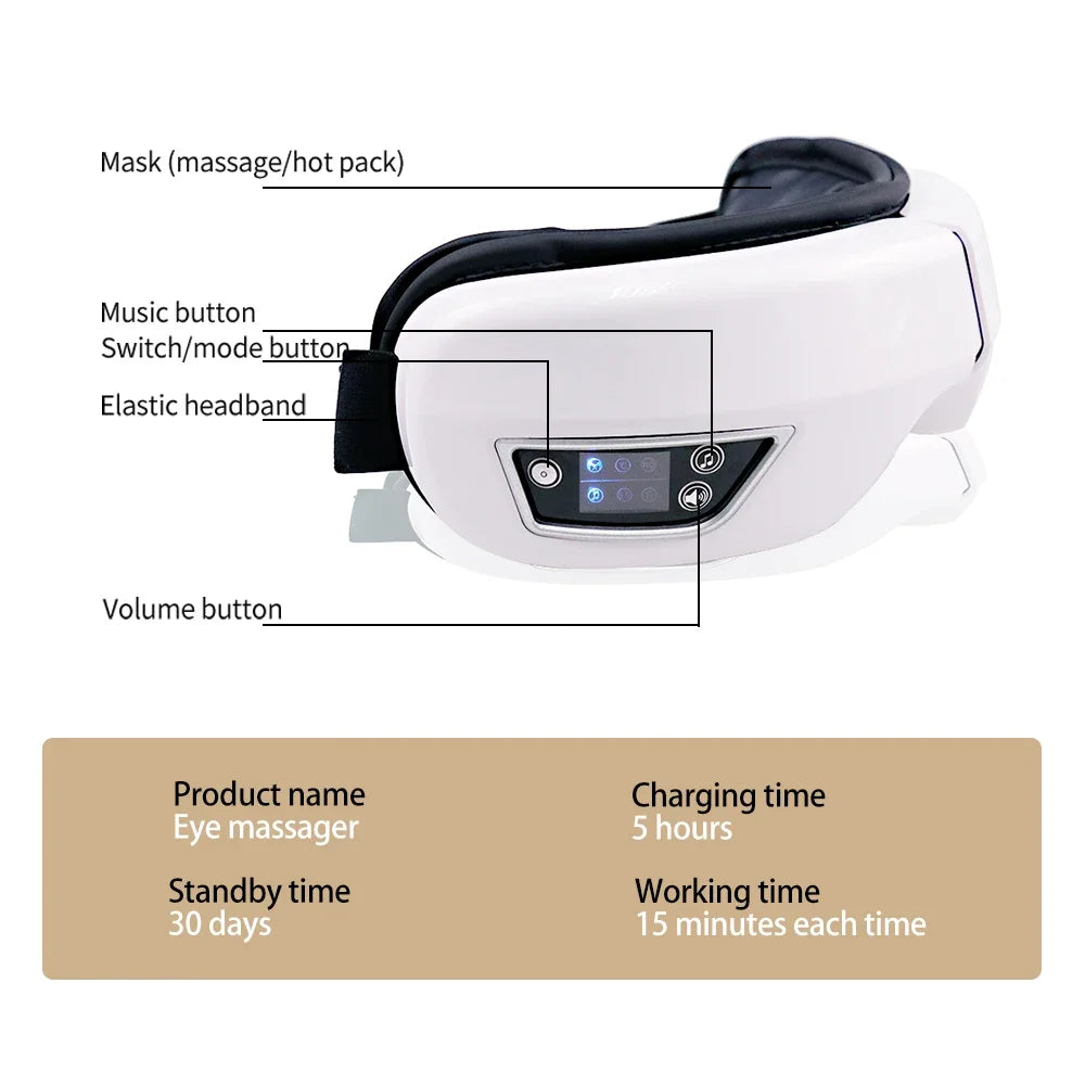 Eye Massager with Heat Vibration Eye Mask Bluetooth Music Airbag Care Device for Eye Strain Relief Dry Improve Sleep Facial