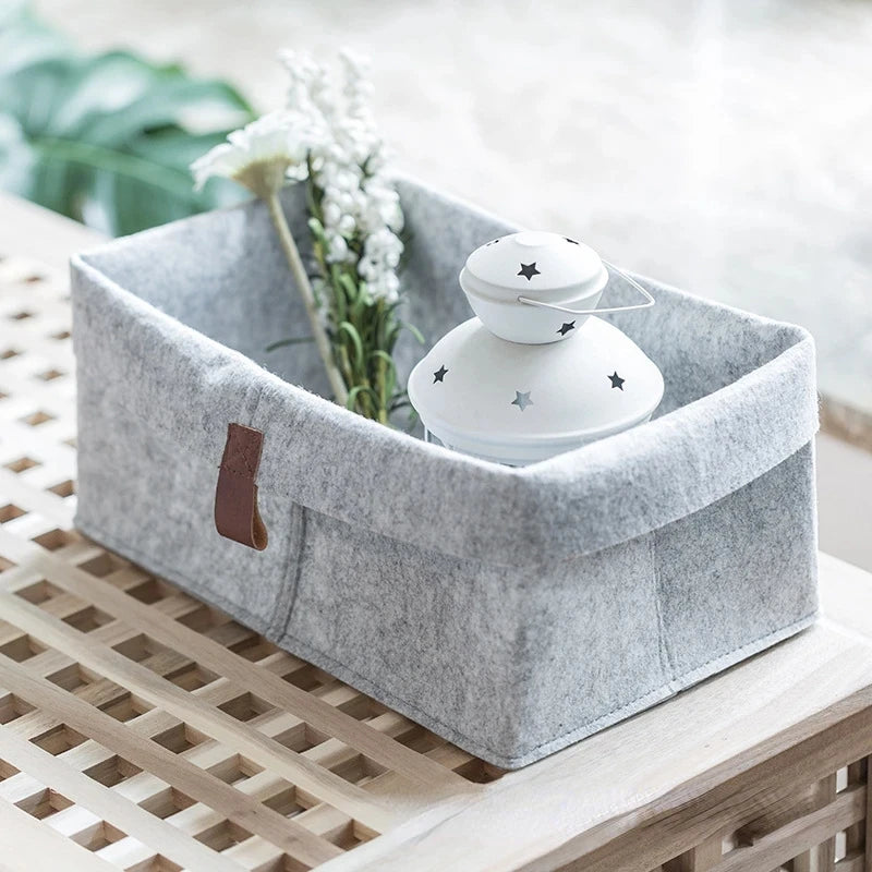 Desktop Storage Baskets Felt Fabric Bedroom Countertop Organize Basket Pen Holder Sundries Cosmetics Storage, Basket of Flowe