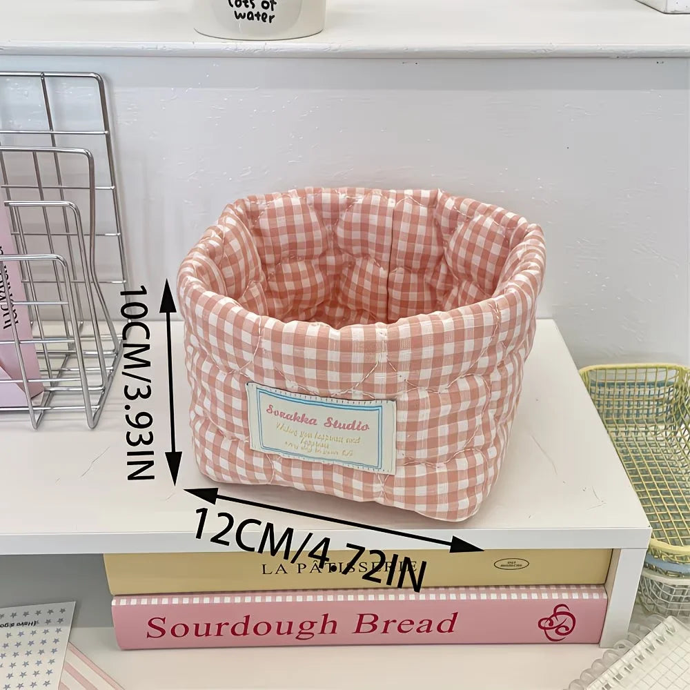 Grid Heart-Shaped Pattern Storage Baskets, Foldable Open Bucket-Shaped Storage Baskets, Multi-Scenario Storage Baskets