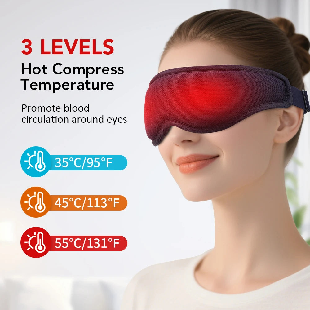 Cordless Heated Eye Mask - 3 Levels Hot Compress, Intelligent Timing Electric Mask for Dry Eyes Relief & Sleeping