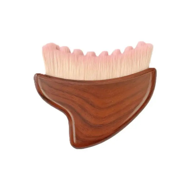 Gua Sha Massage Brush Dual Function with Soft Bristles for Facial Cleansing and Sculpting Wood Grain Handle Compact Travel Size