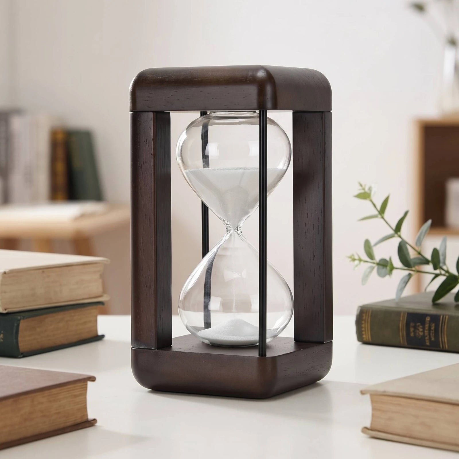 Hourglass with Wooden Frame Decorative Hourglass Timer Sand Glass Classy Large for Desk, Office