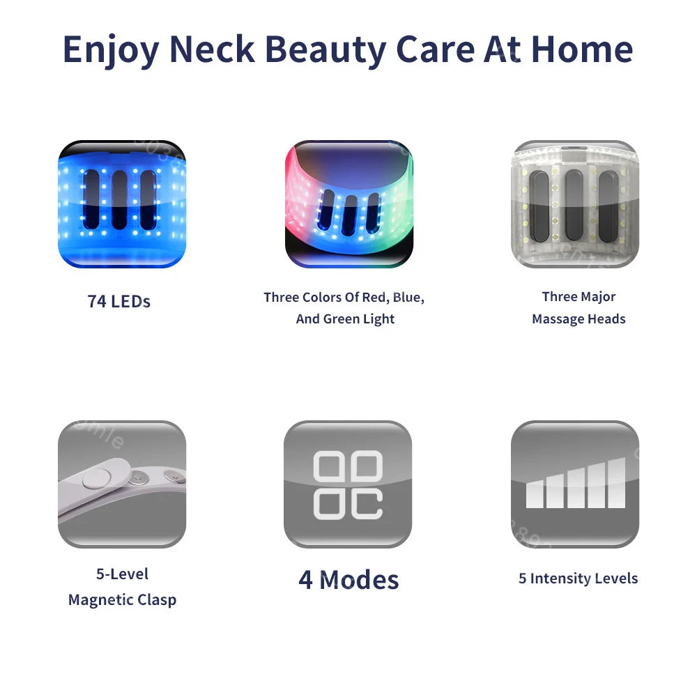 Neck LED Lift Mask Photon Anti-Wrinkle Skin Tightening Neck Beauty Device Skin Brighten Rejuvenation Neck Wrinkle Remover