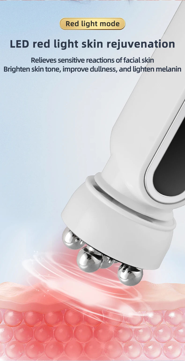 Micro Current Beauty Device Facial Roller Massager EMS LED Phototherapy Rotary Massage Heating For Pores Reduction Fine Lines