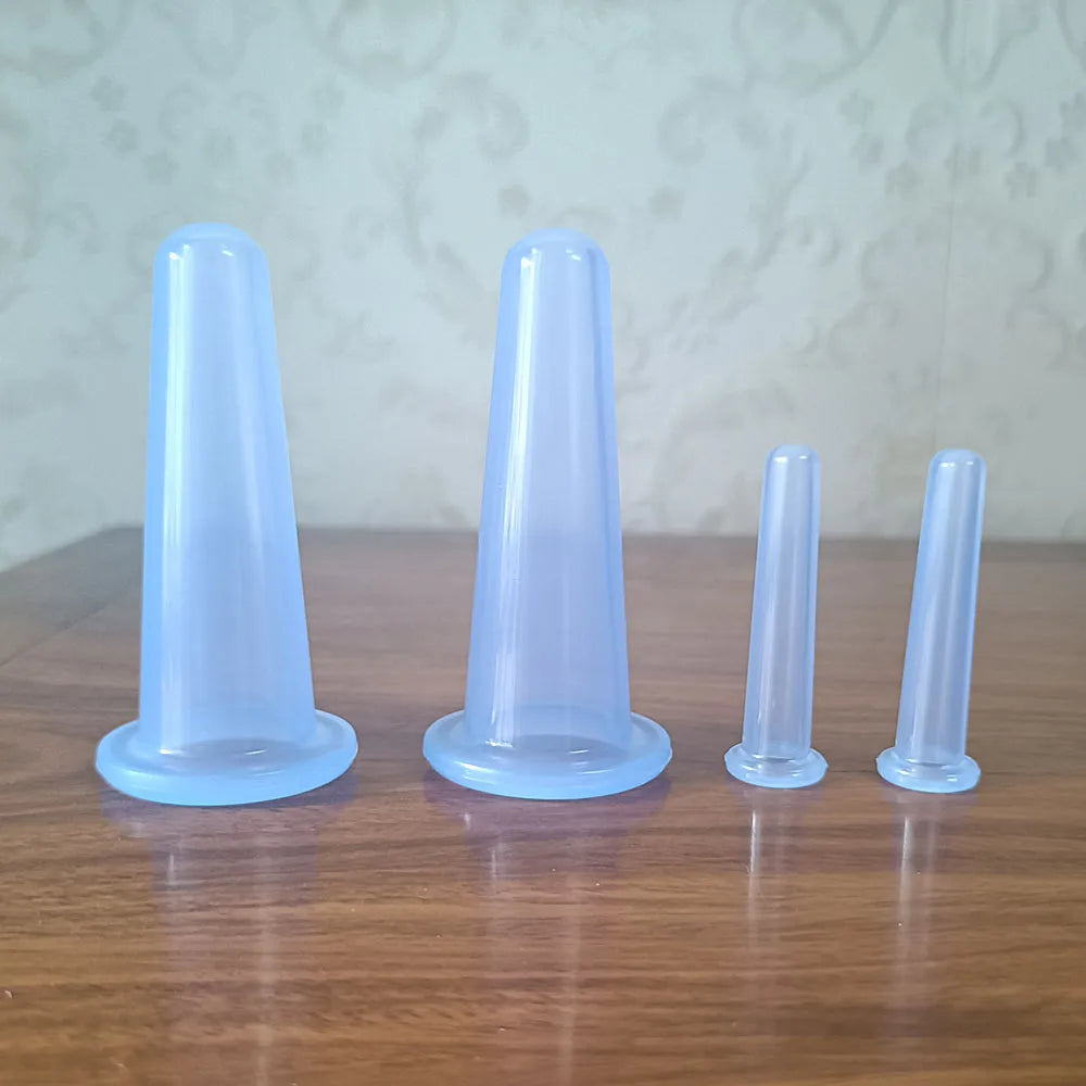 4PCS Silicone Vacuum Cupping Massage Jars Anti Cellulite Massage Facial Suction Cups Face Neck Lift Skin Scraping Beauty Tool