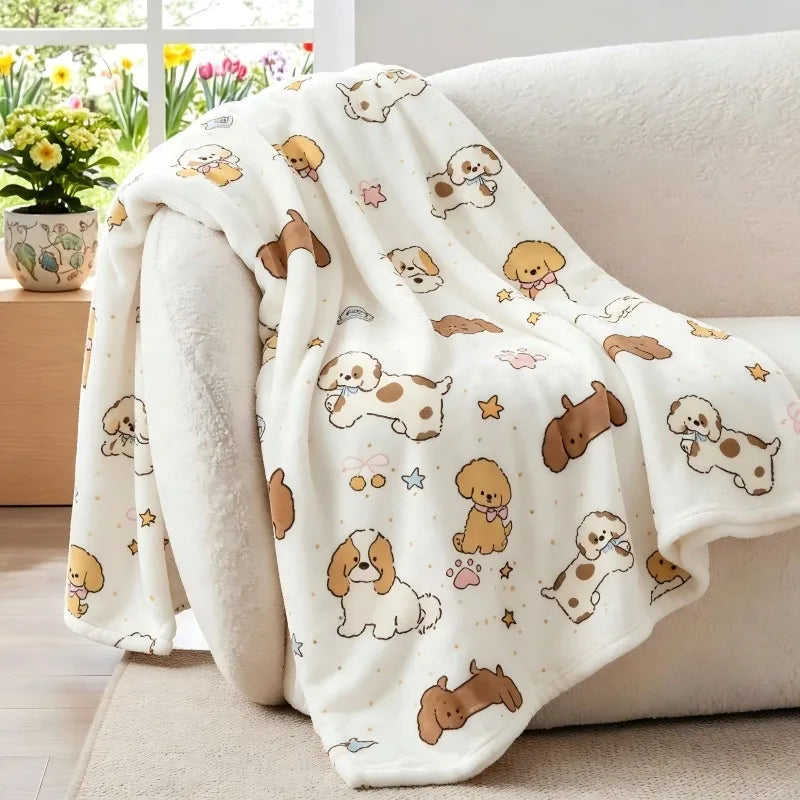 Cute Cartoon Animal Print Flannel Throw Blanket Soft Lightweight Multi Purpose Cover All Season Portable Blanket
