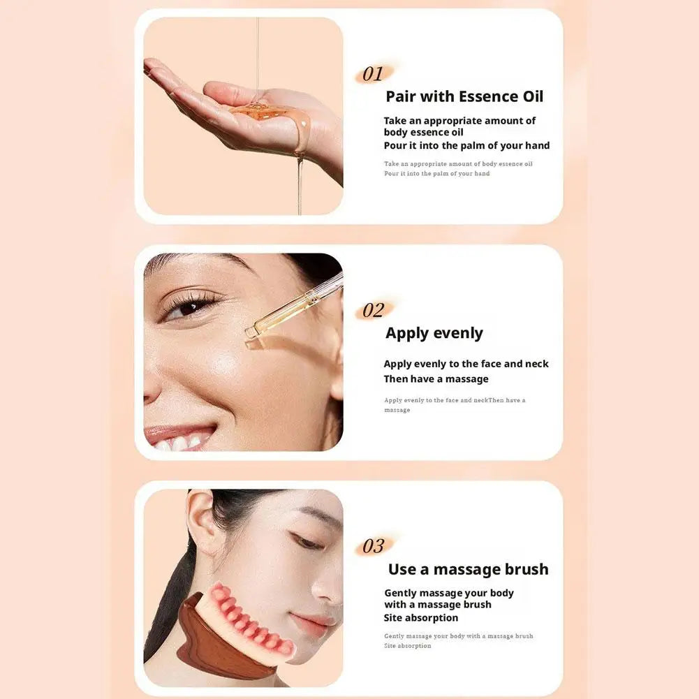 Gua Sha Massage Brush Dual Function with Soft Bristles for Facial Cleansing and Sculpting Wood Grain Handle Compact Travel Size