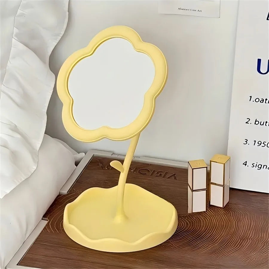 Cute 1pc Flower Shaped Makeup Mirror | Desk Vanity Mirror with Storage, Cute Sunflower Makeup Mirror HD Makeup Mirror
