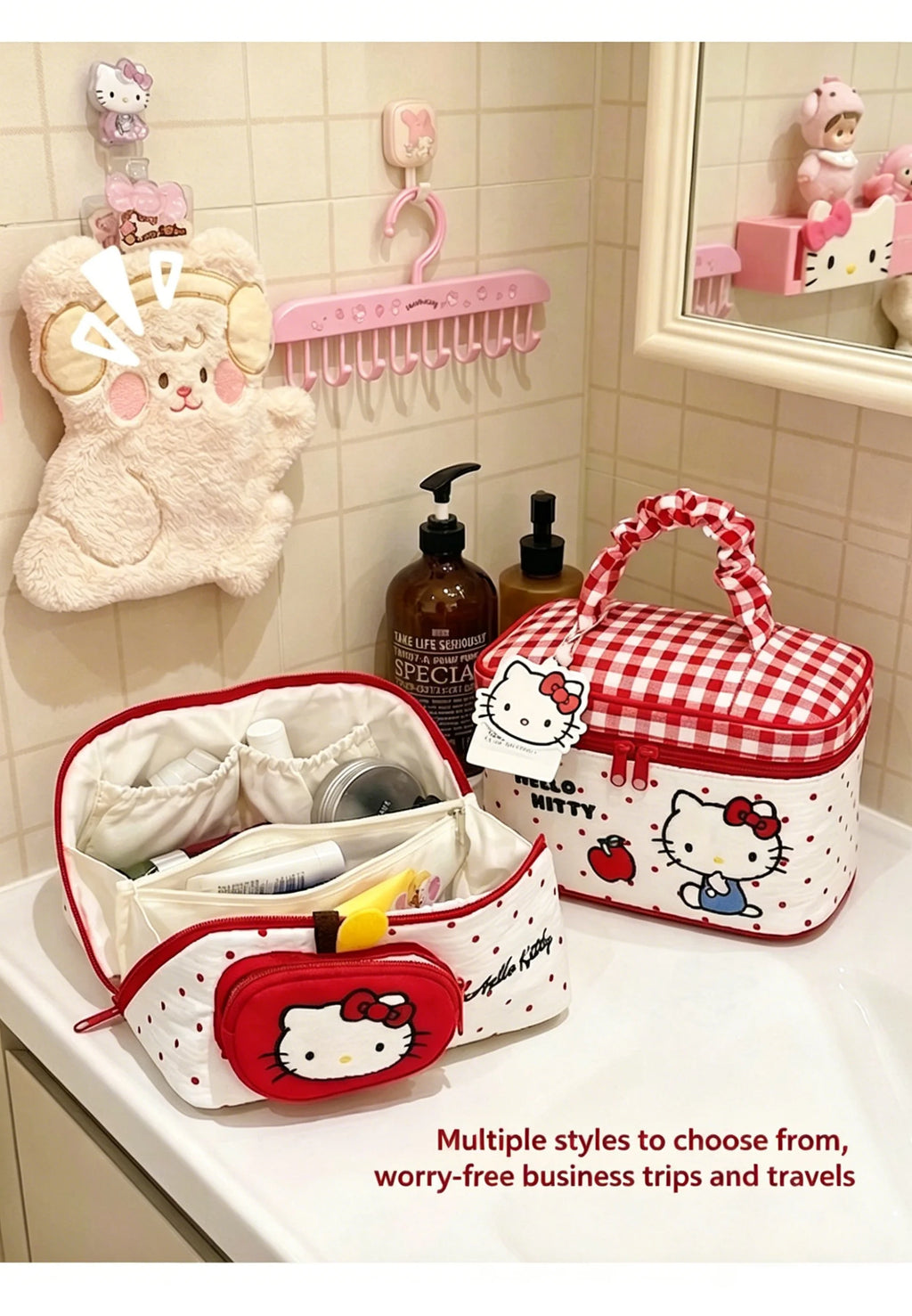 Hello Kitty Cosmetic Bag Large Capacity Travel Makeup Organizer with Handle