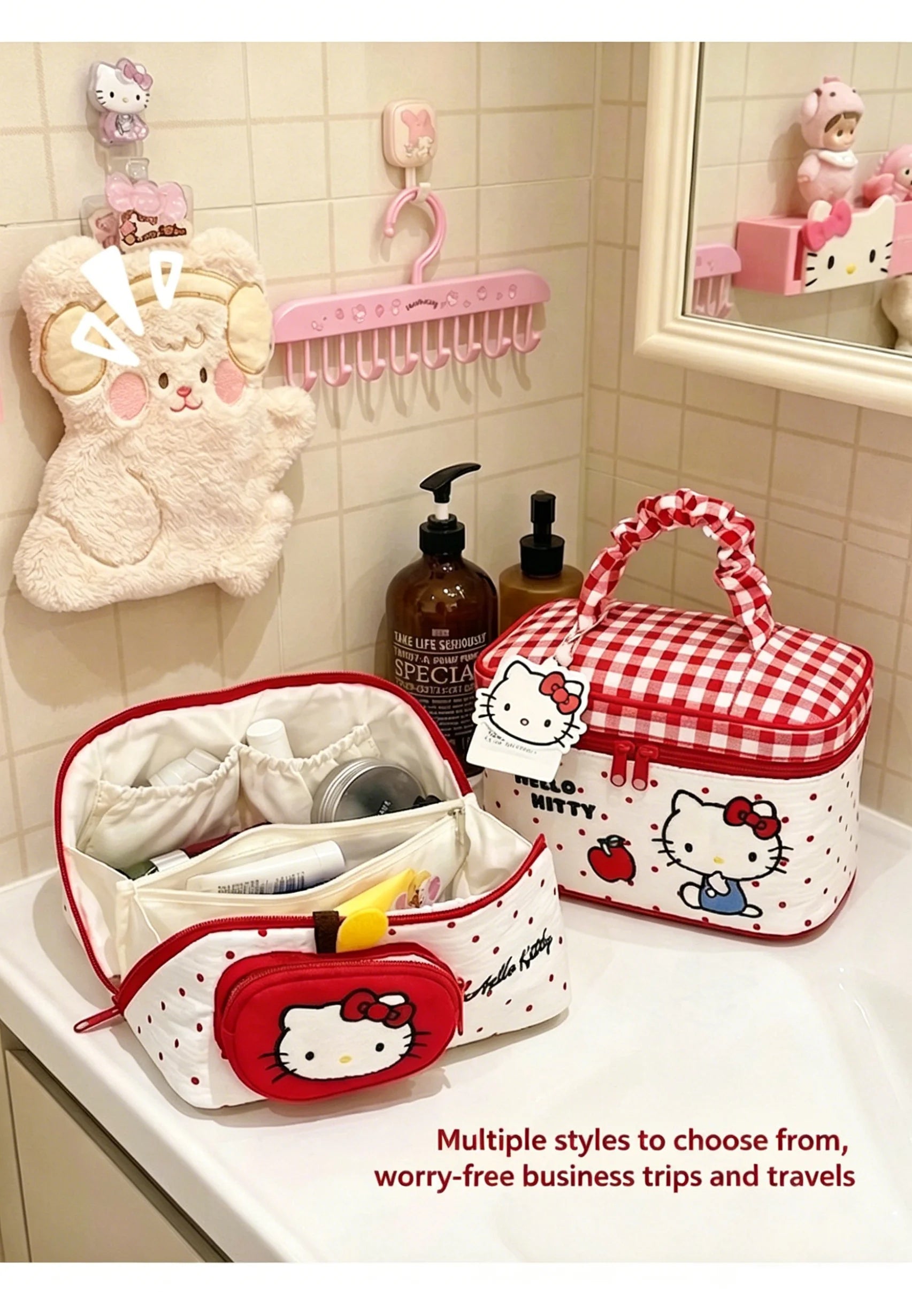 Hello Kitty Cosmetic Bag Large Capacity Travel Makeup Organizer with Handle