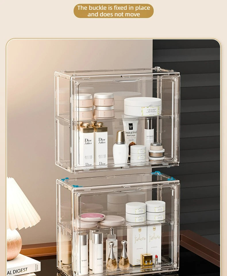 Clear Acrylic Makeup Storage Box Large Capacity Dustproof Cosmetic Organizer for Bedroom