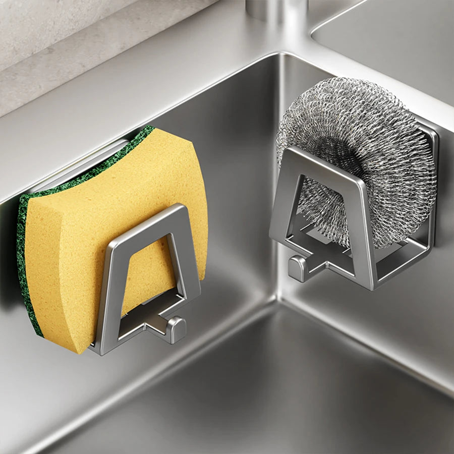 Sink Sponge Rack Drain Storage Holder Self Adhesive Stainless Steel Organizer Sink Sponge Stand Kitchen Countertop Storage Shelf